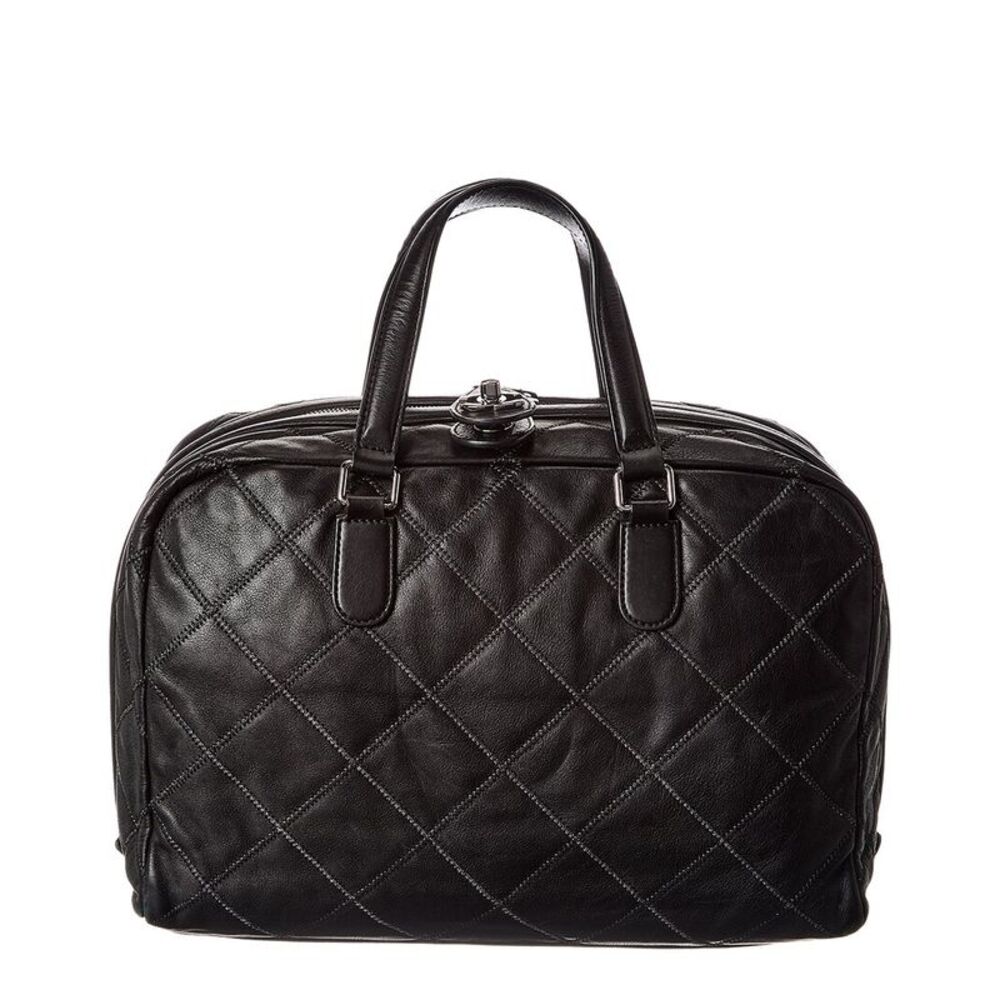 Chanel Black Calfskin Leather Stitched Bowling Bag (Authentic Pre-Loved) - Picture 1 of 4